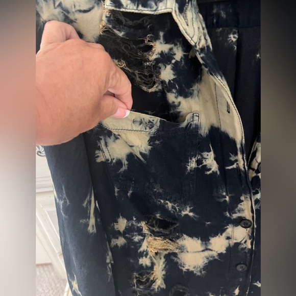 Womens Shirts Large Streetwear Splatter Thrill Jeans Destroyed Tunic Long Sleeve - Picture 4 of 6